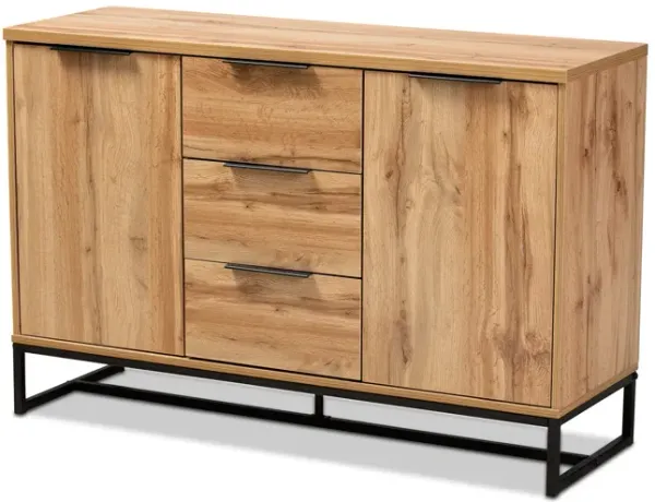Baxton Studio Reid Modern Industrial Oak Finished Wood 3 Drawer Sideboard Buffet