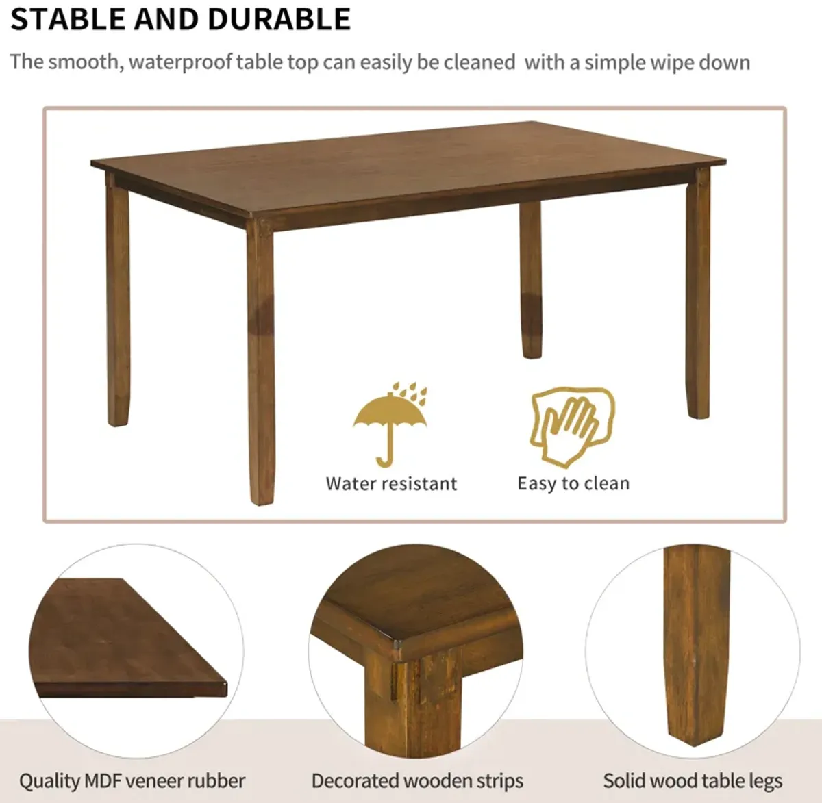 Merax 6-Piece Kitchen Dining Table Set Wooden Rectangular Dining Table, 4 Fabric Chairs and Bench Family Furniture