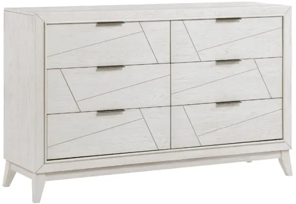 Zine 62 Inch Dresser, 6 Drawers, Antique White Wood, Black Handles - Benzara