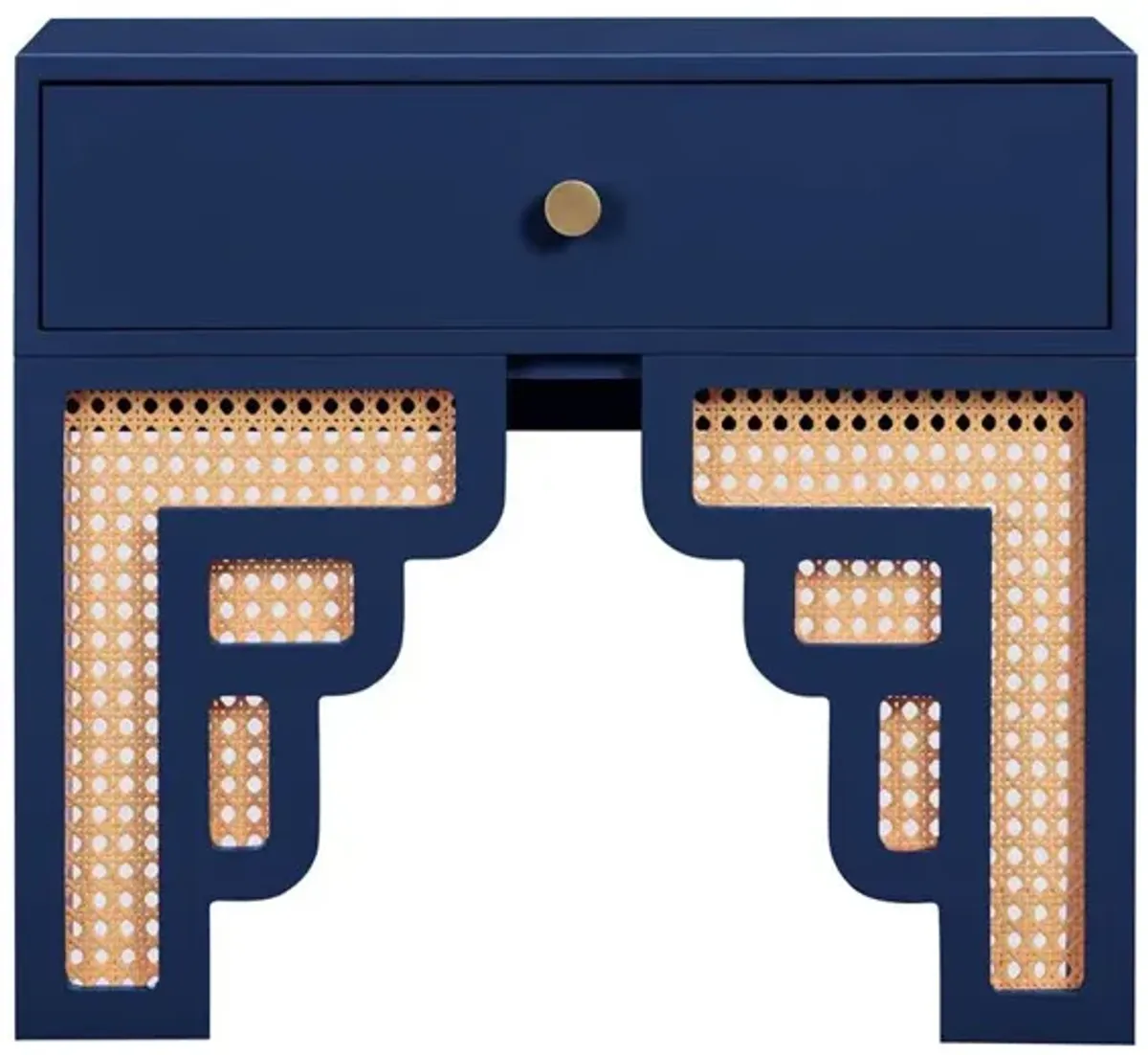 Belen Kox Navy & Rattan Art Moderne Nightstand, Belen Kox