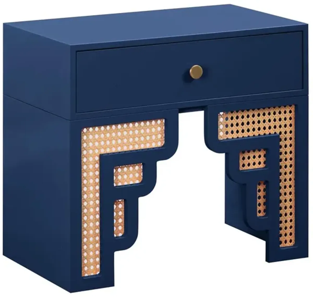 Belen Kox Navy & Rattan Art Moderne Nightstand, Belen Kox