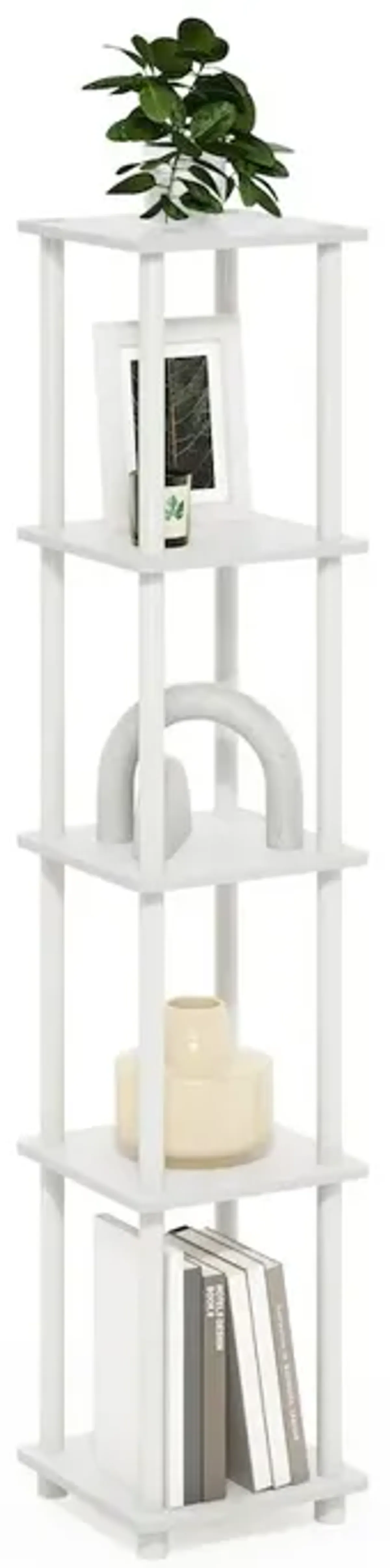 Turn-N-Tube 5-Tier Corner Square Rack Display Shelf, White/White