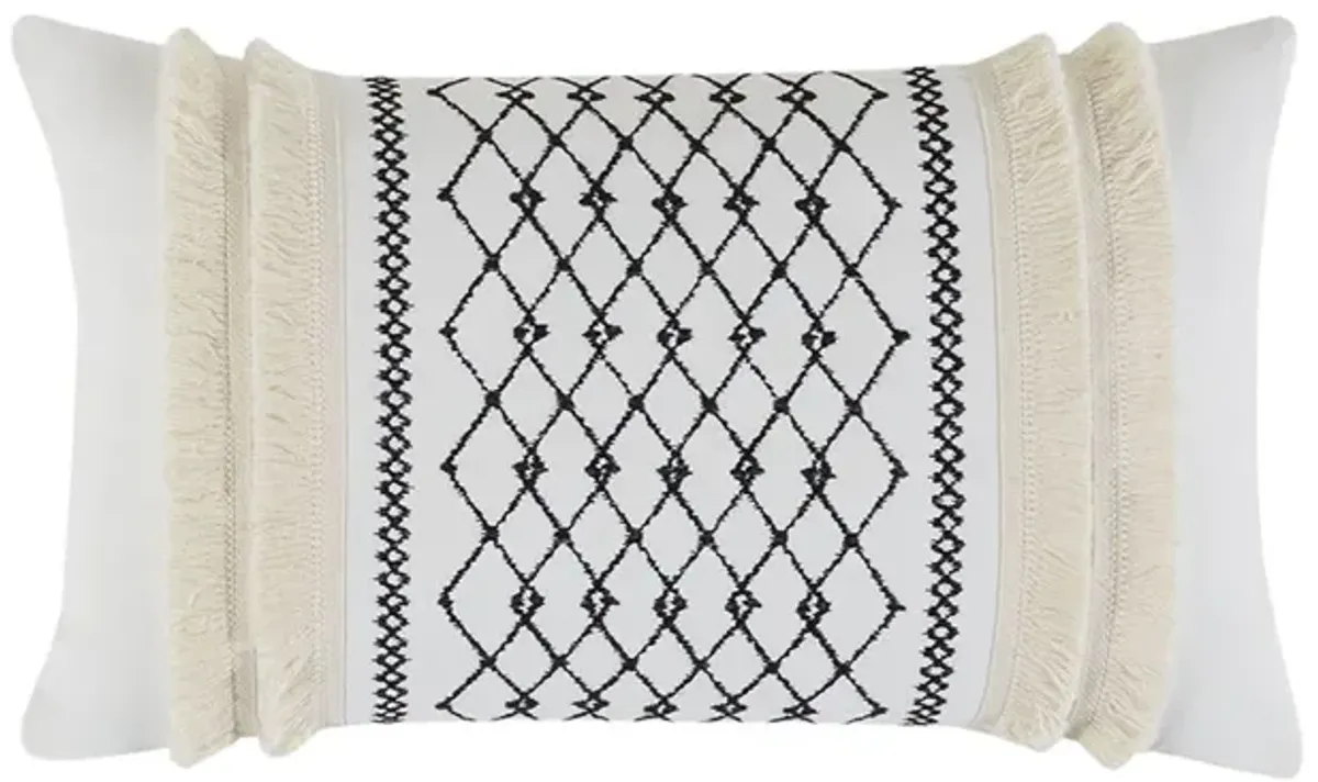 Gracie Mills Katelyn Geometric Embroidered Cotton Oblong Pillow with Tassels