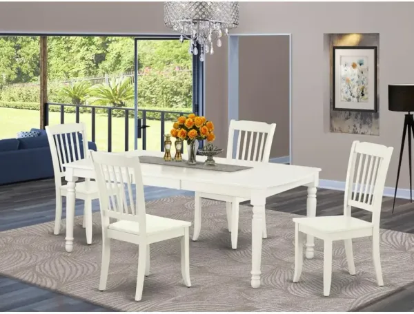 East West Furniture Dining Room Set Linen White, DODA5-LWH-W