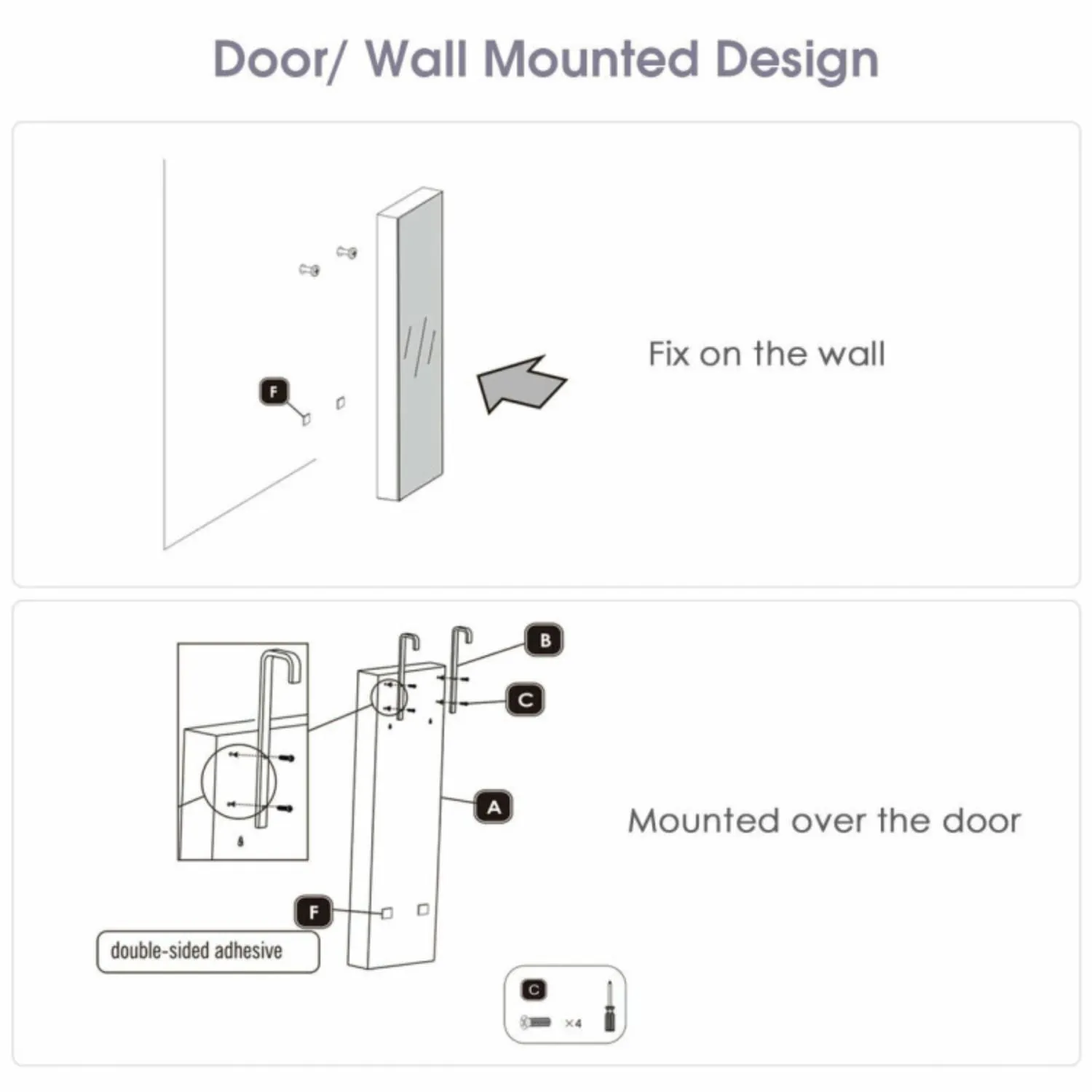 Hivvago Wall and Door Mounted Mirrored Jewelry Cabinet with Lights