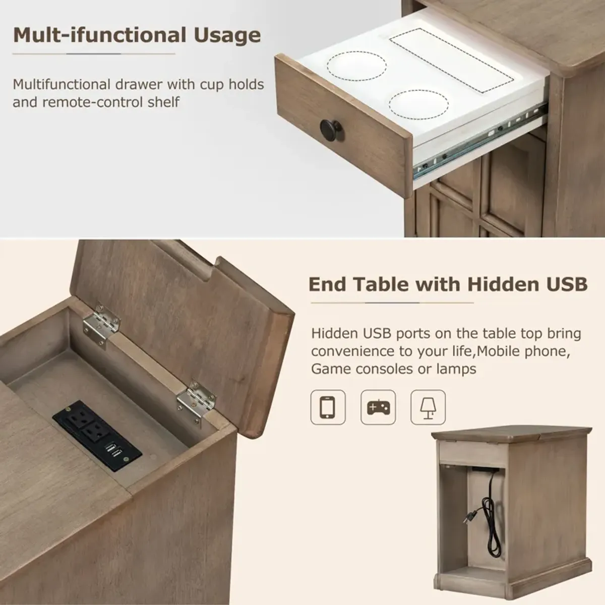 Merax Classic Multifunctional End Table with USB Ports