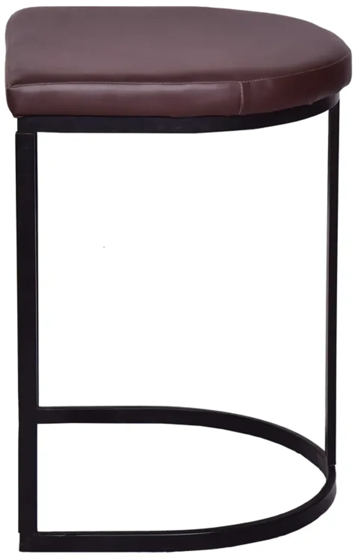 26 Inch Counter Height Stool with Vegan Faux Leather Upholstery, Black Iron Frame, Dark Brown-Benzara