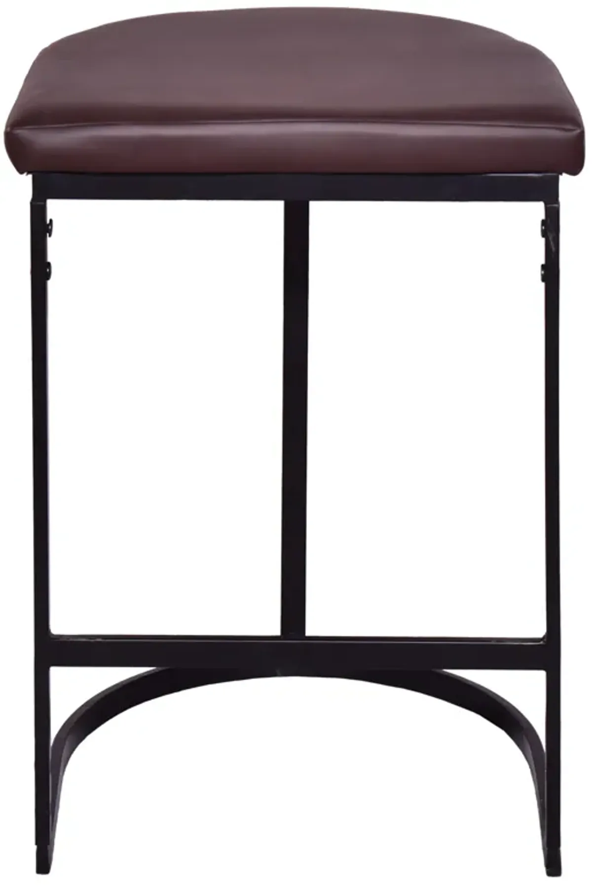 26 Inch Counter Height Stool with Vegan Faux Leather Upholstery, Black Iron Frame, Dark Brown-Benzara