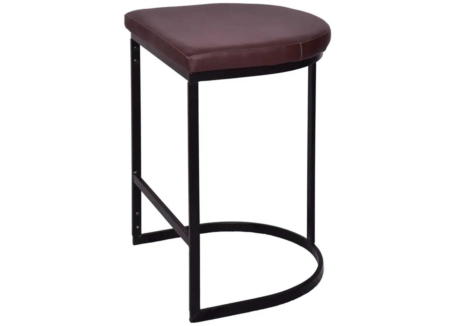 26 Inch Counter Height Stool with Vegan Faux Leather Upholstery, Black Iron Frame, Dark Brown-Benzara