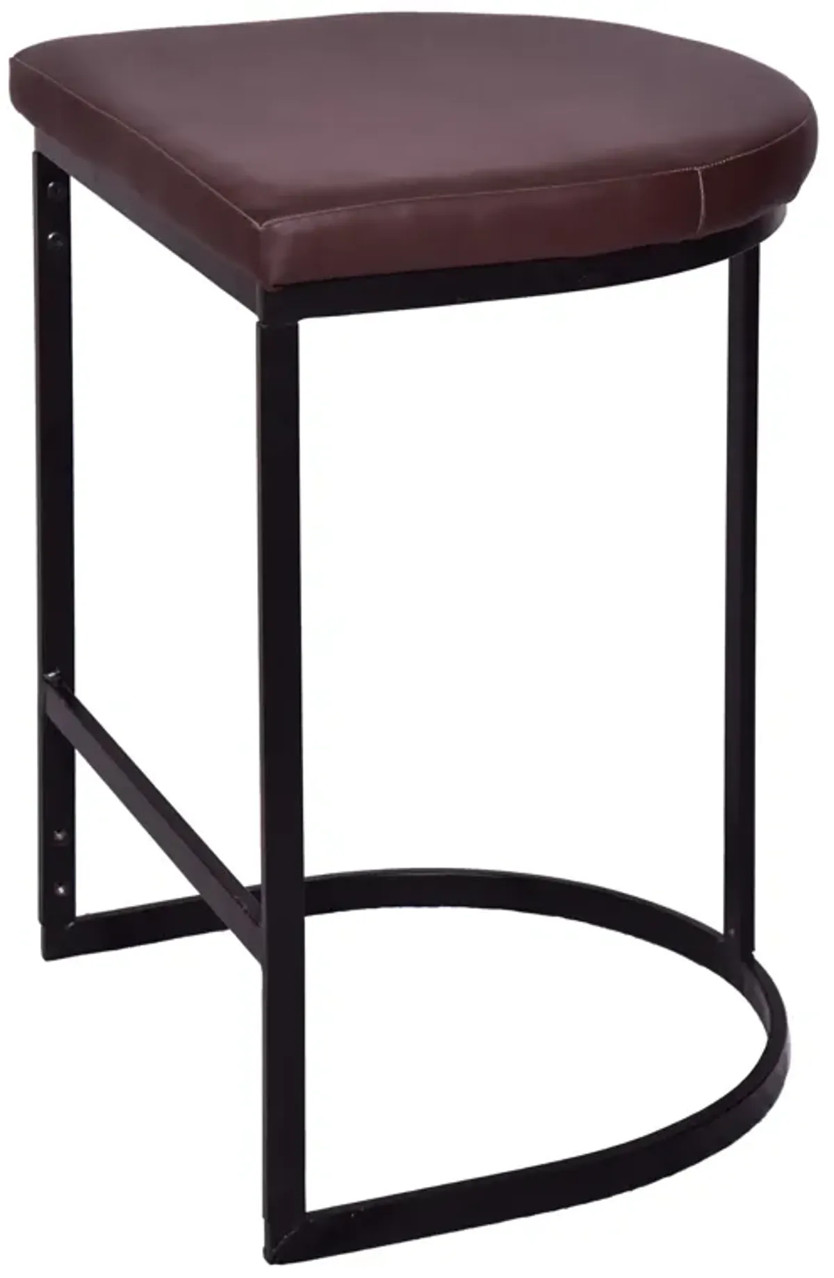 26 Inch Counter Height Stool with Vegan Faux Leather Upholstery, Black Iron Frame, Dark Brown-Benzara