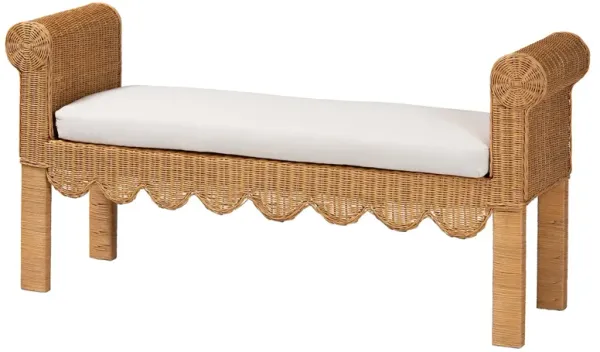 bali & pari Reiko Handwoven Natural Rattan Bench with Scalloped Detailing – Boho Farmhouse Entryway, Bedroom, or Living Room Accent Seating