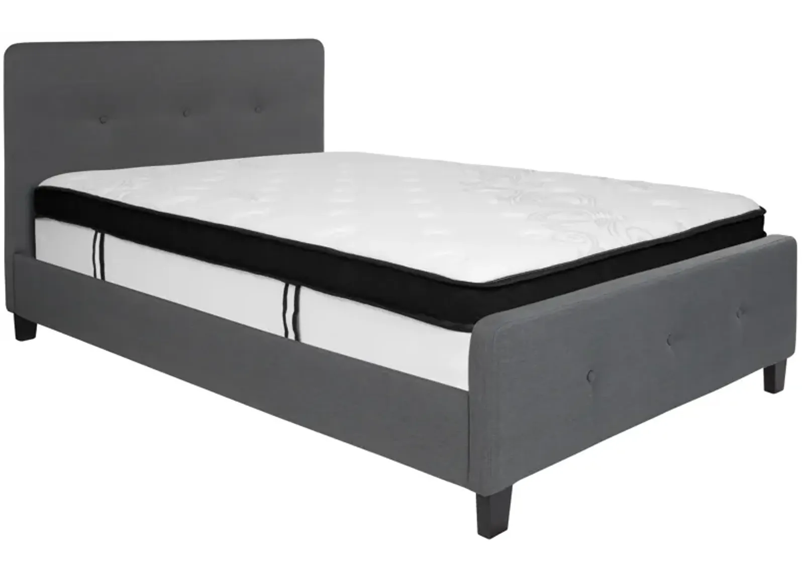 Tribeca Full Size Tufted Upholstered Platform Bed in Dark Gray Fabric with Memory Foam Mattress