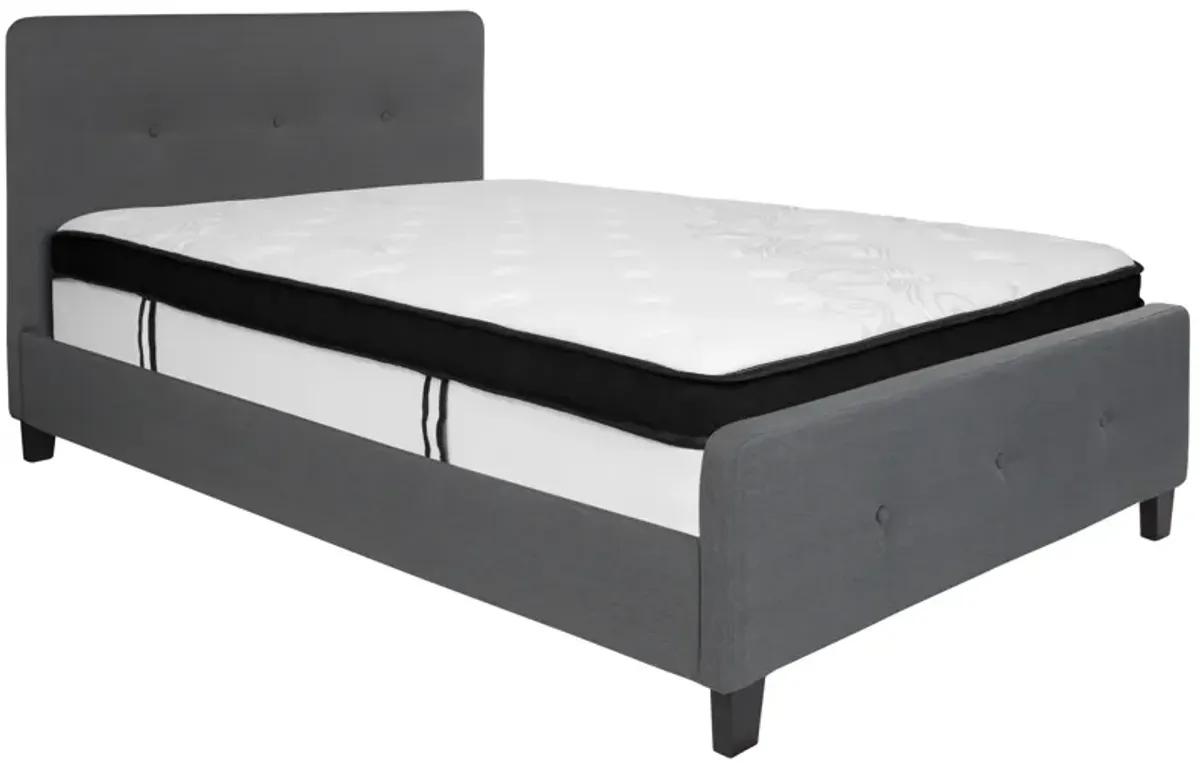 Tribeca Full Size Tufted Upholstered Platform Bed in Dark Gray Fabric with Memory Foam Mattress