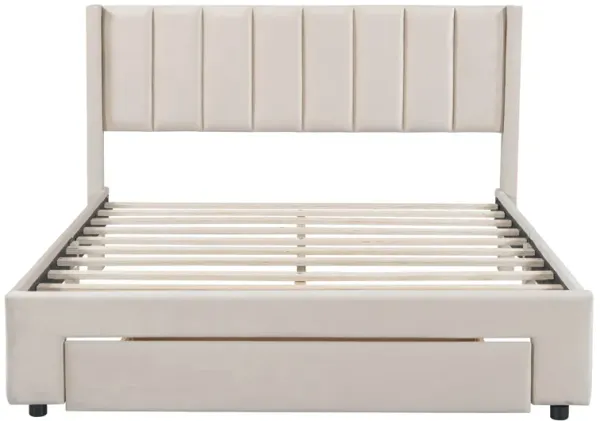 Merax Velvet Platform Bed with Drawer