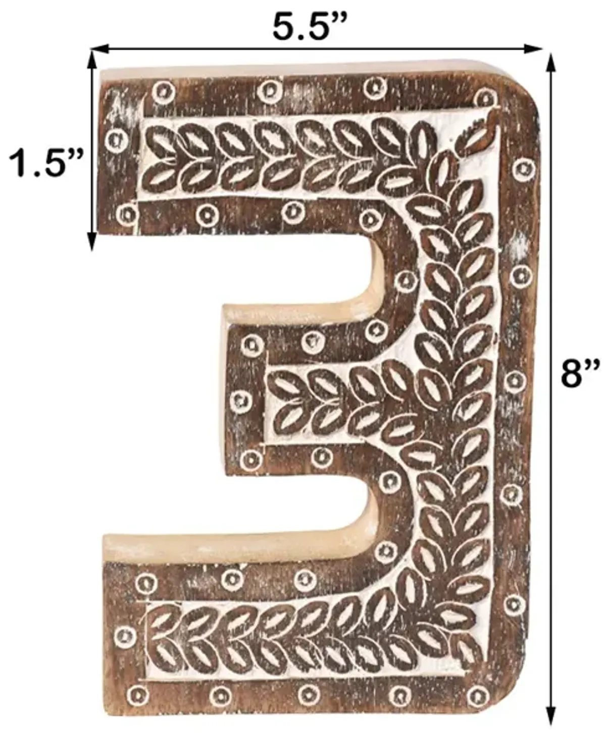 Vintage Natural Handmade Eco-Friendly "3" Numeric Number For Wall Mount & Table Top Décor