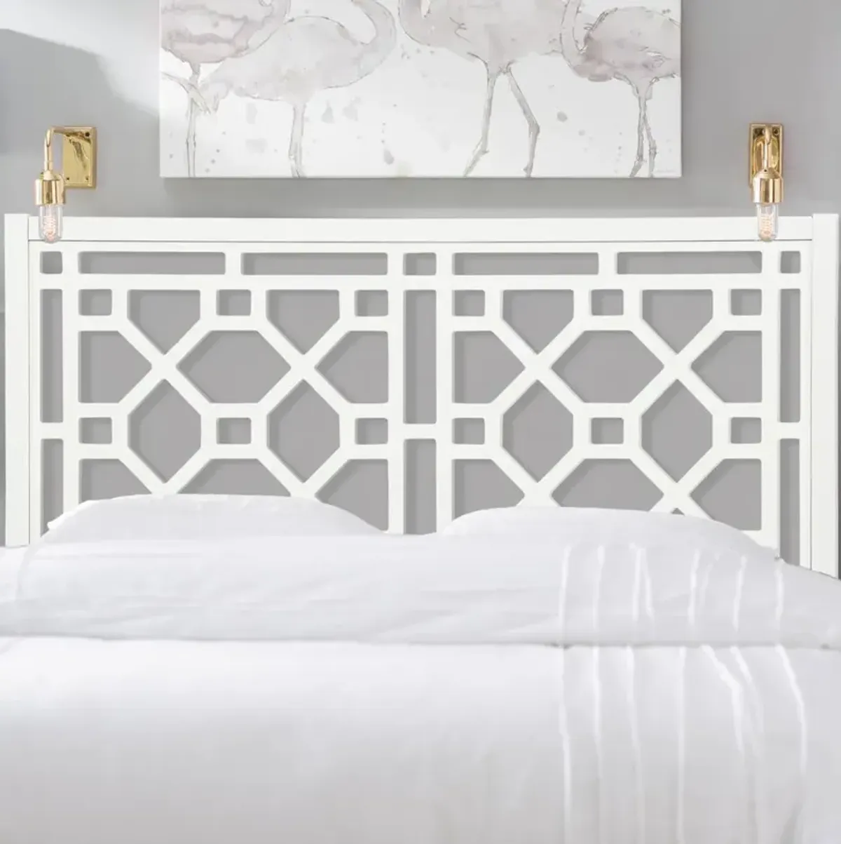 Comfort Pointe Thomas Chippendale White Headboard - Queen/Full