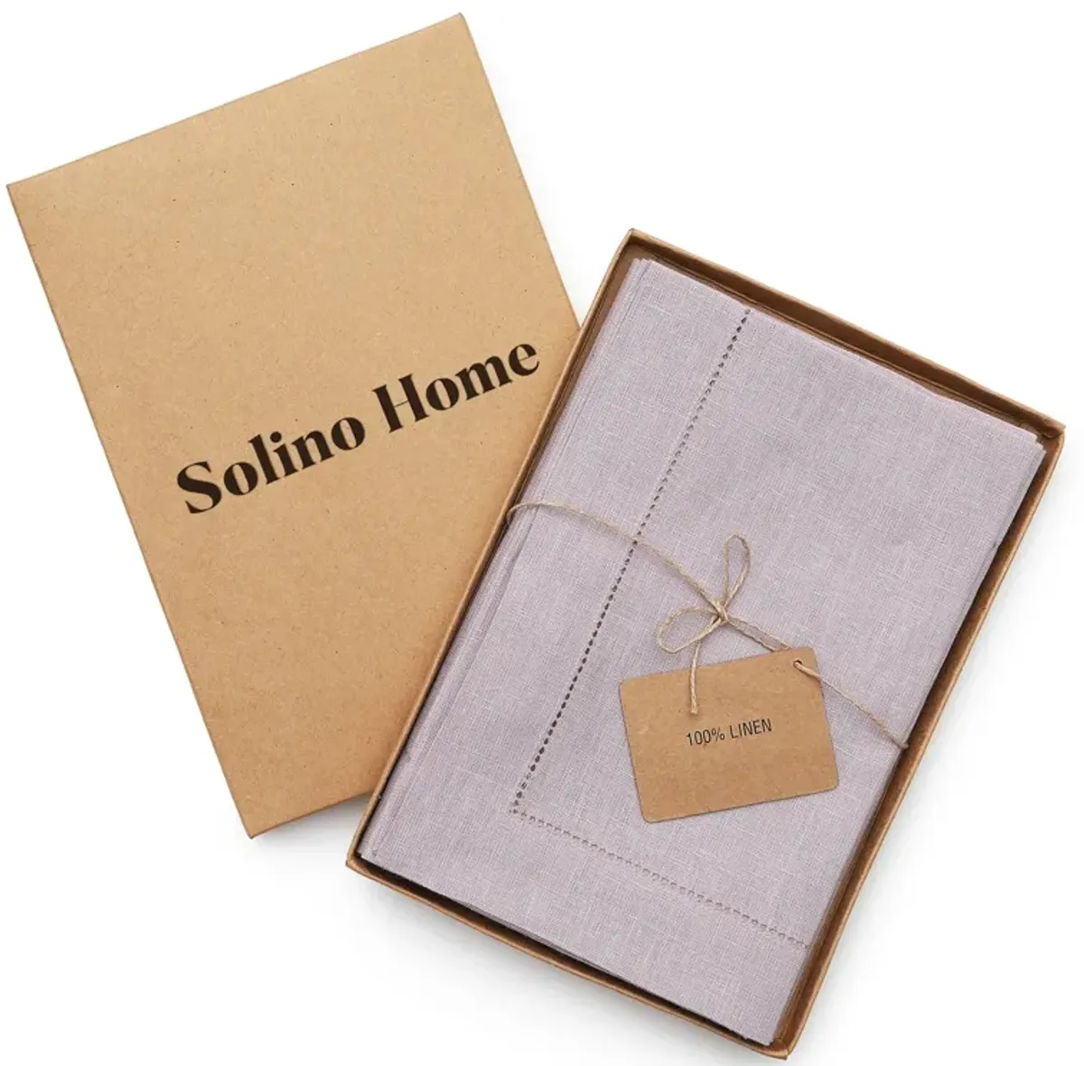 Solino Home 100% Pure Linen Dinner Napkins 20 x 20 Inch Set of 4 | Classic Hemstitch