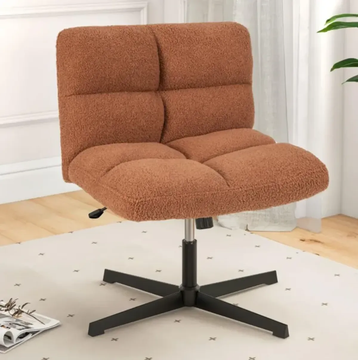 Hivvago Office Armless Chair Cross Legged with Imitation Lamb Fleece and Adjustable Height