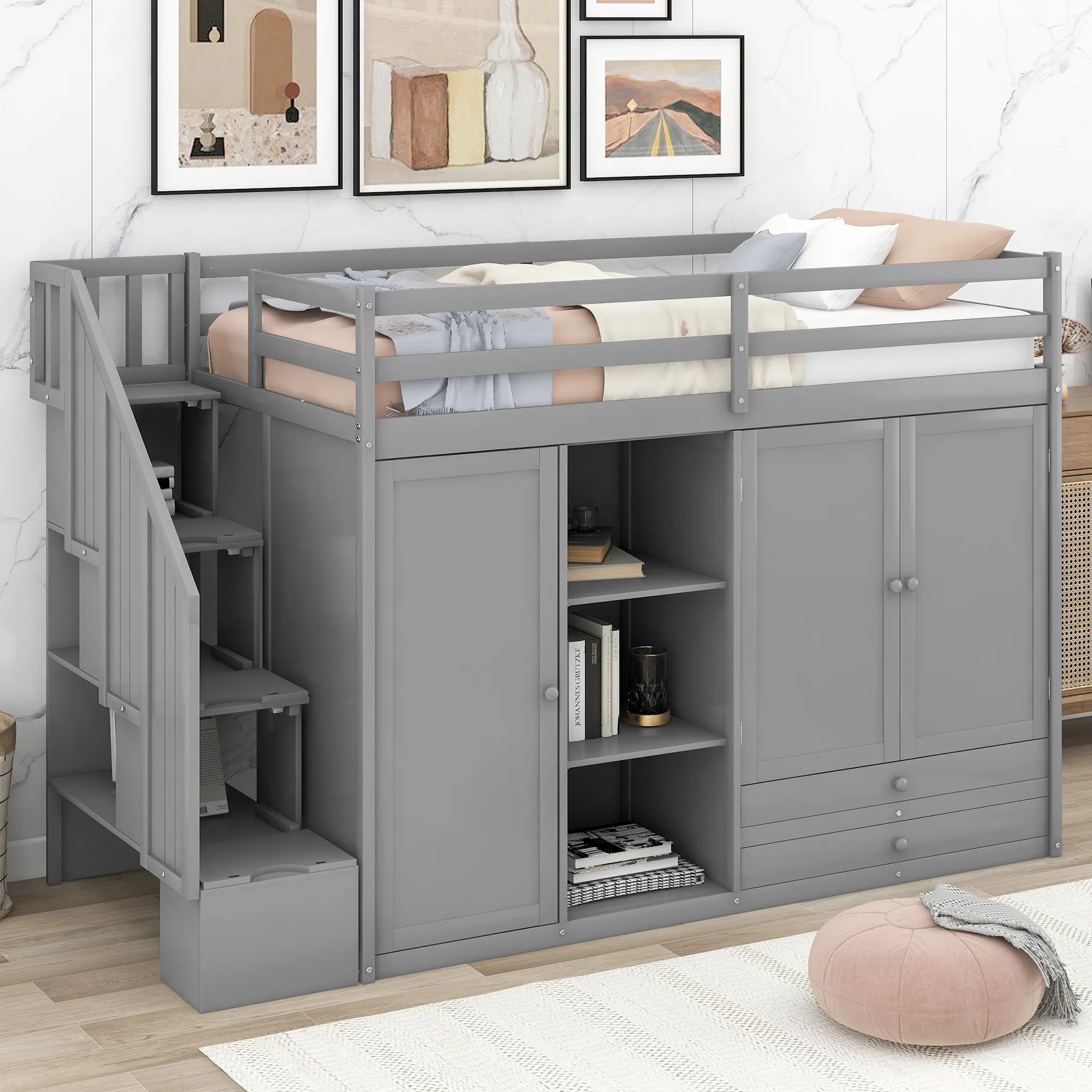 Merax Functional Loft Bed with Wardrobe