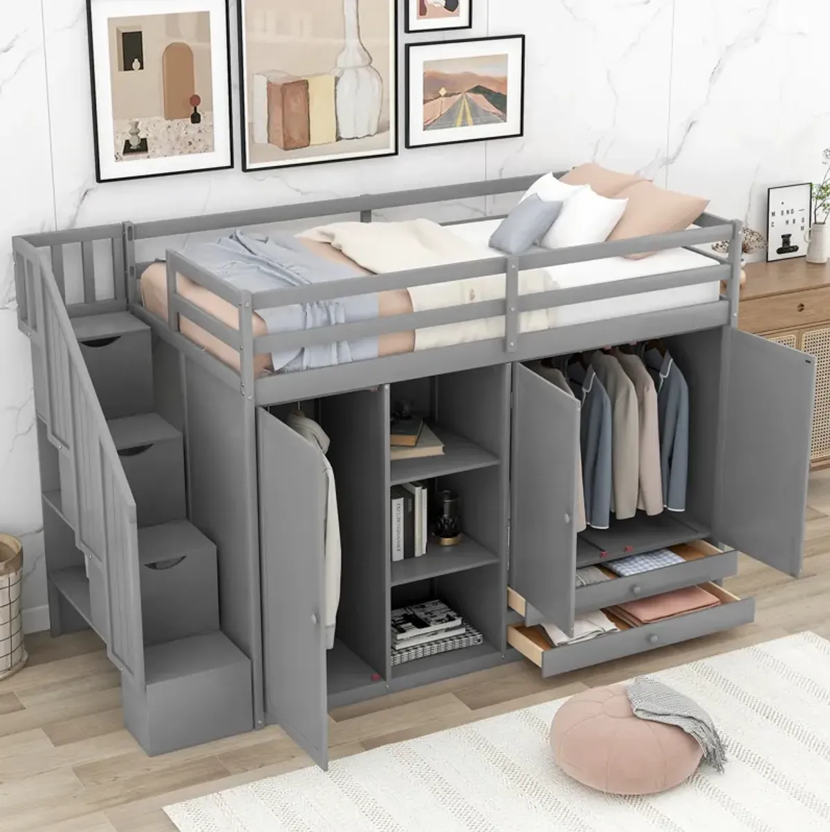 Merax Functional Loft Bed with Wardrobe