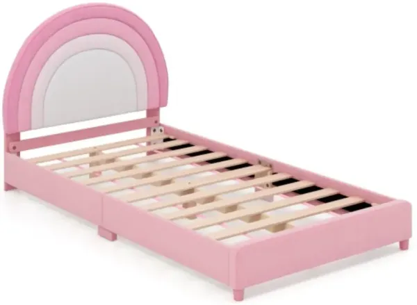 Hivvago Twin Bed Frame with Height-Adjustable Headboard and Sturdy Wooden Slats