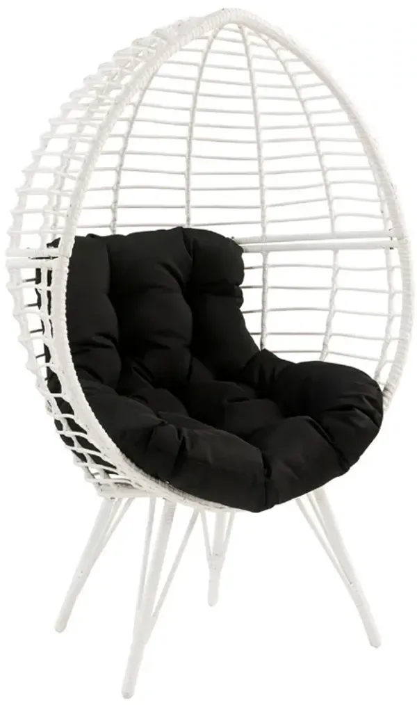 Wicker Patio Lounge Chair with Angled Metal Legs, White - Benzara