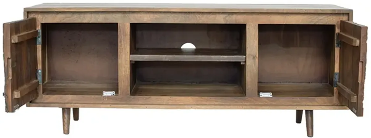 55 Inch TV Media Entertainment Console, 2 Doors, 2 Shelves, Cutouts, Brown - Benzara