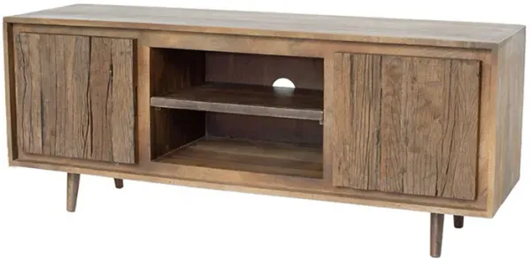 55 Inch TV Media Entertainment Console, 2 Doors, 2 Shelves, Cutouts, Brown - Benzara