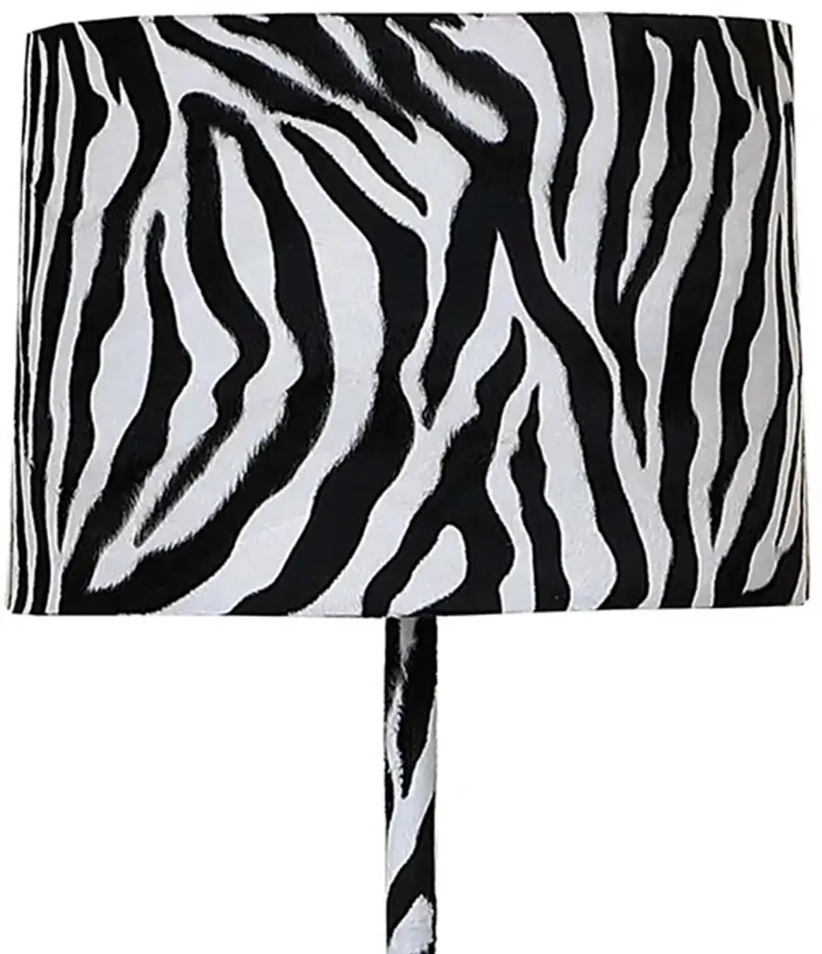 Fabric Wrapped Floor Lamp with Animal Print, White and Black-Benzara