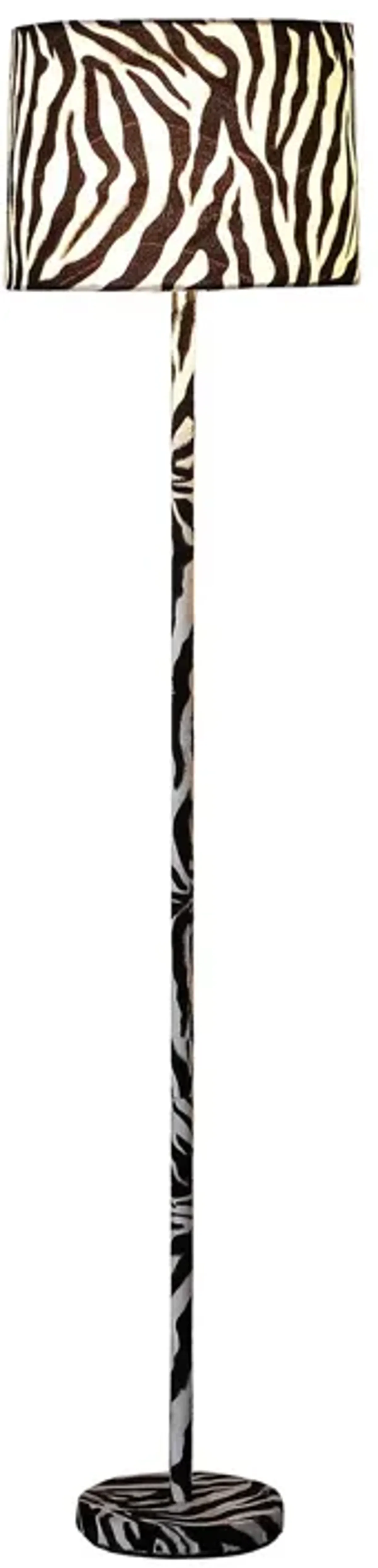 Fabric Wrapped Floor Lamp with Animal Print, White and Black-Benzara