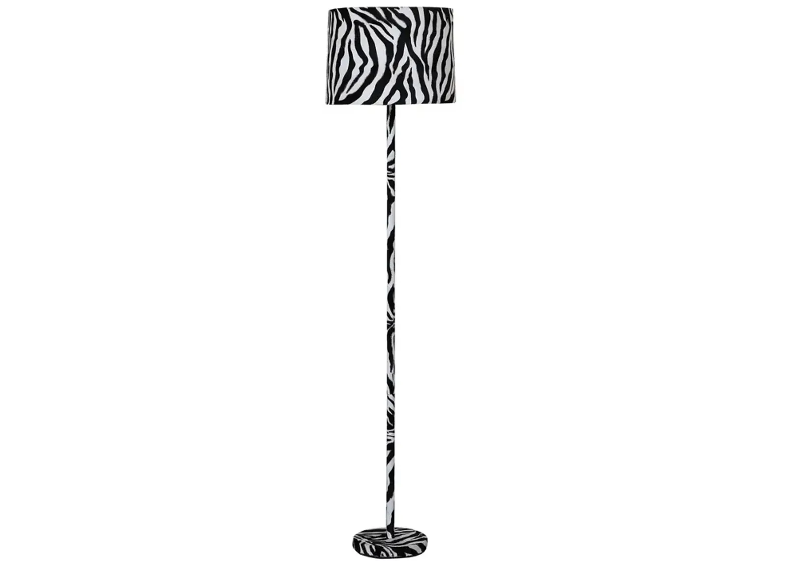 Fabric Wrapped Floor Lamp with Animal Print, White and Black-Benzara