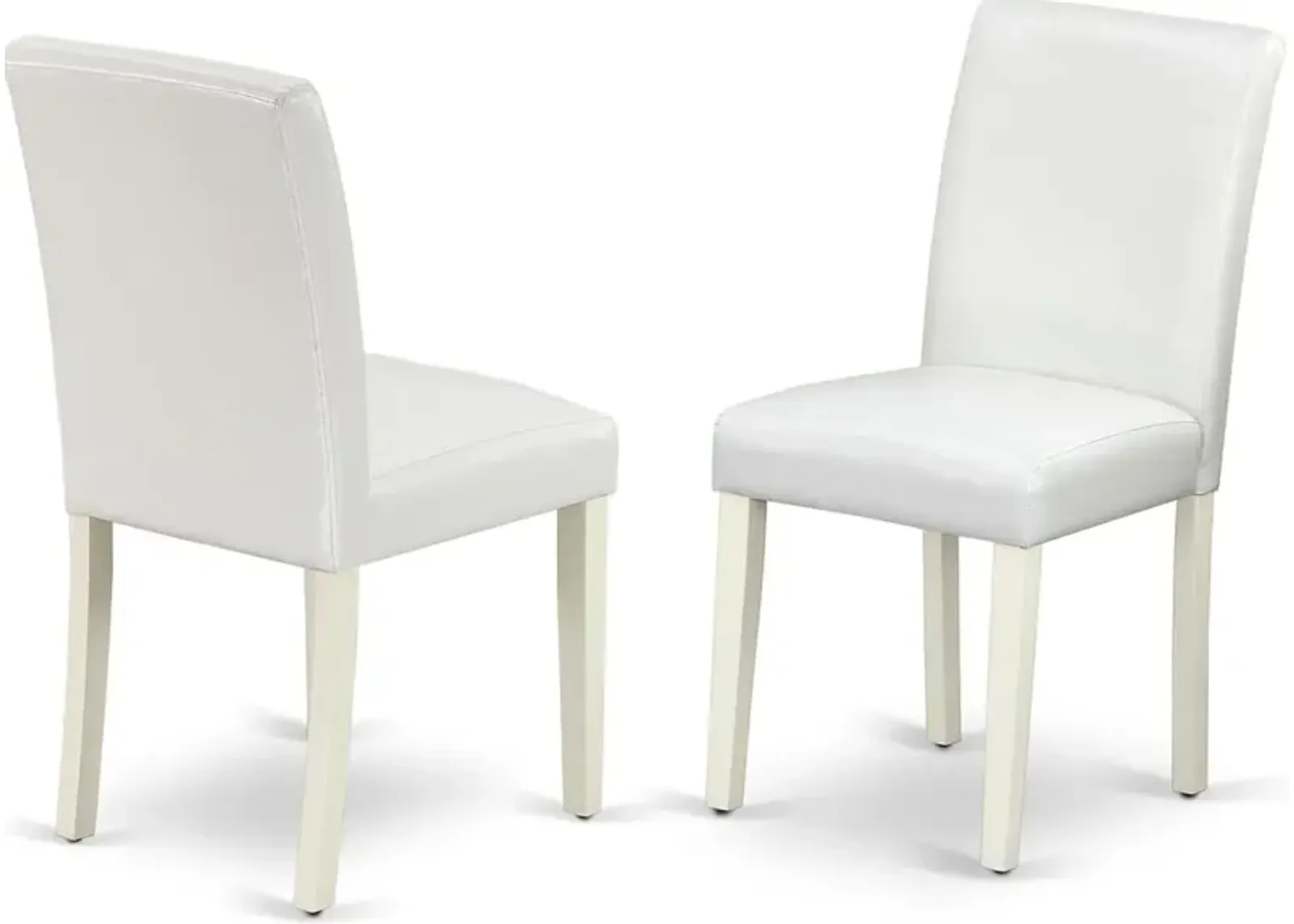 East West Furniture ABP2T64 Classic Parson Dining White Faux Leather Upholstered Chairs, Set of 2