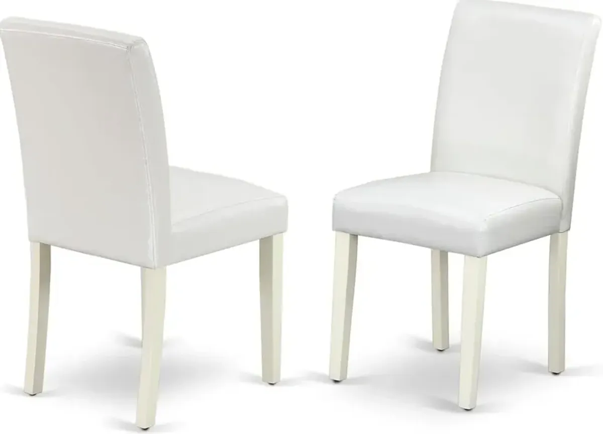 East West Furniture ABP2T64 Classic Parson Dining White Faux Leather Upholstered Chairs, Set of 2