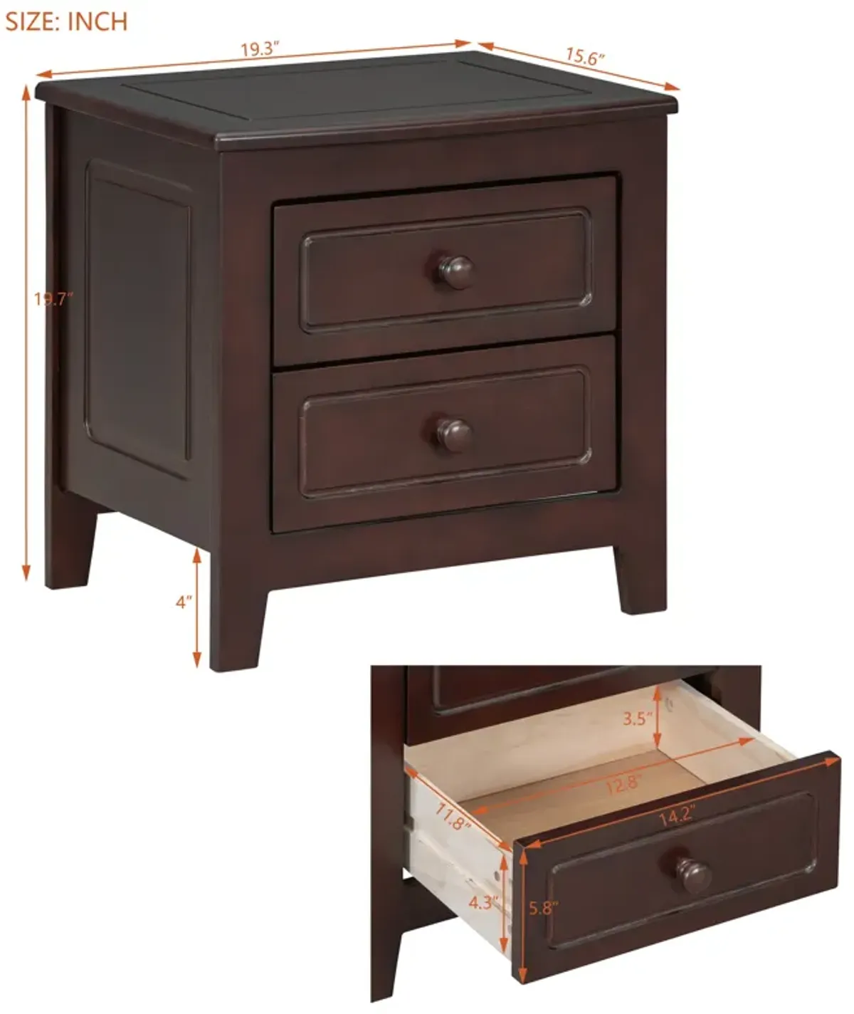 Merax Mid Century Retro 2-Drawer Nightstand