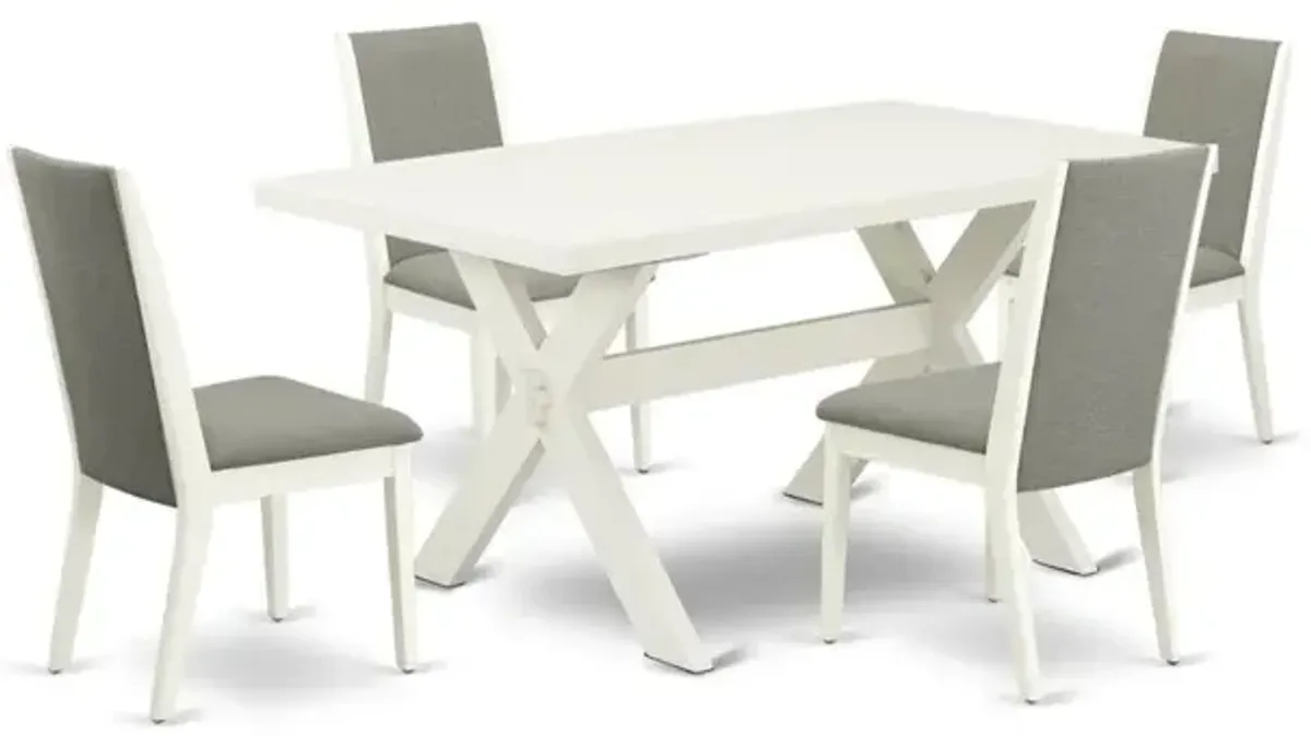East West Furniture X026LA206-5 5-Piece Beautiful kitchen table set a Superb Linen White Dining Room Table Top and 4 Lovely Linen Fabric Parson Dining Chairs with Stylish Chair Back, Linen White Finis
