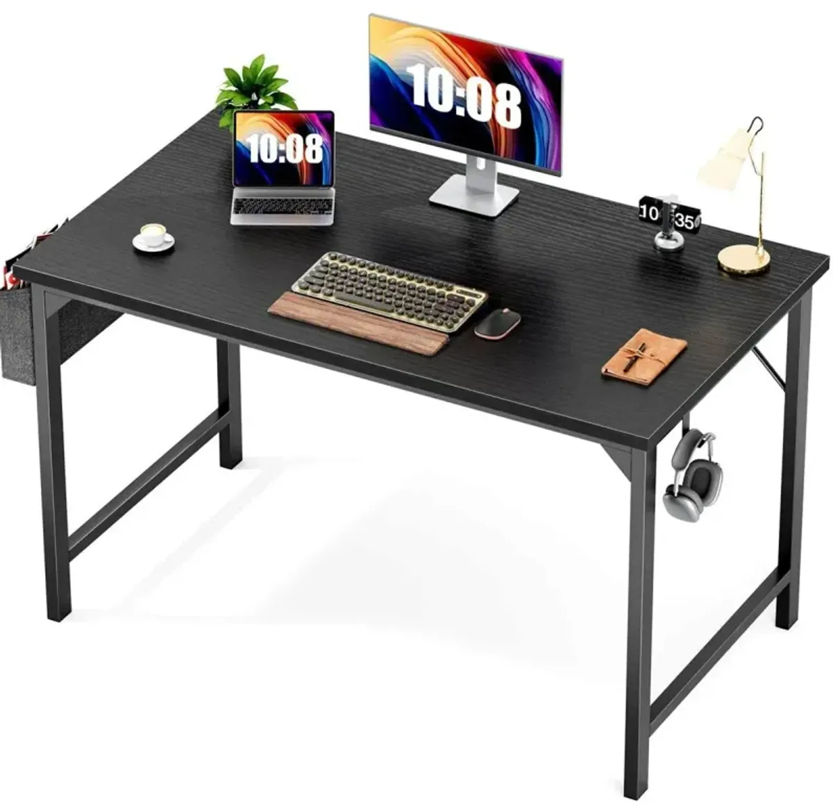 Modern Simple Style Wooden Work Office Desks With Storage, 40 Inch, Black