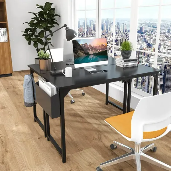 Streamdale Modern Black Wood Office Desk with Storage, 40