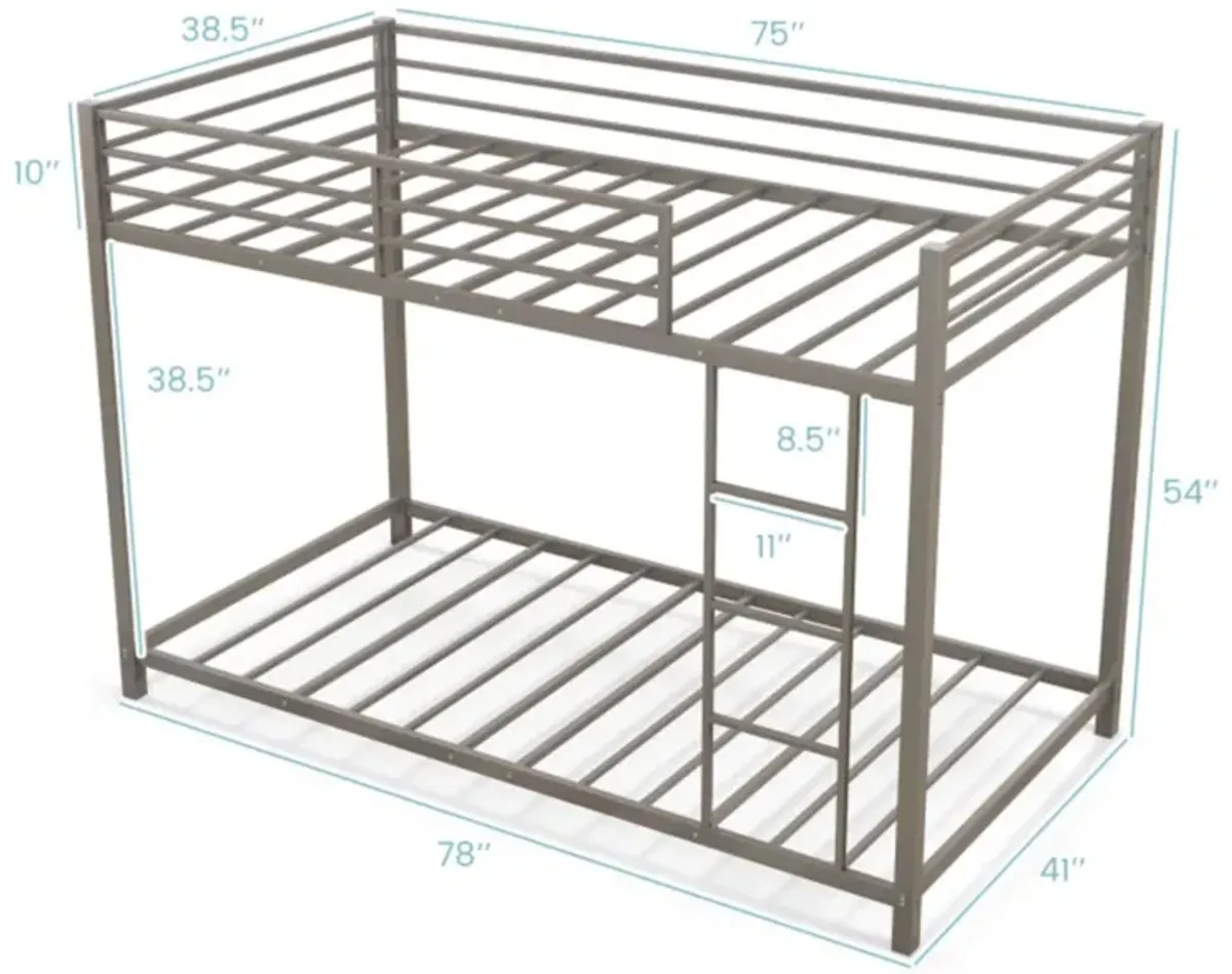 Hivvago Low Profile Twin Over Twin Metal Bunk Bed with Full-length Guardrails