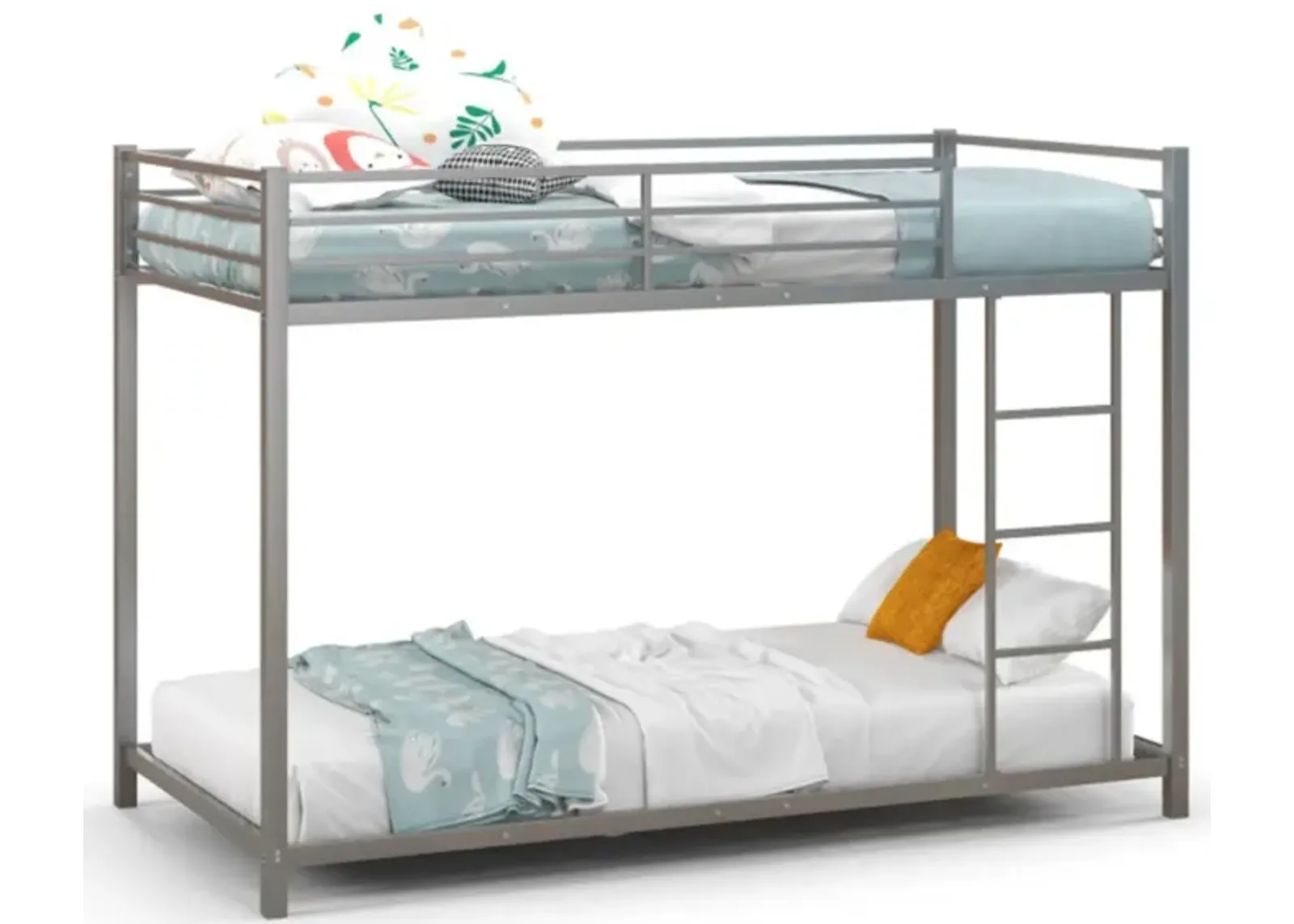 Hivvago Low Profile Twin Over Twin Metal Bunk Bed with Full-length Guardrails