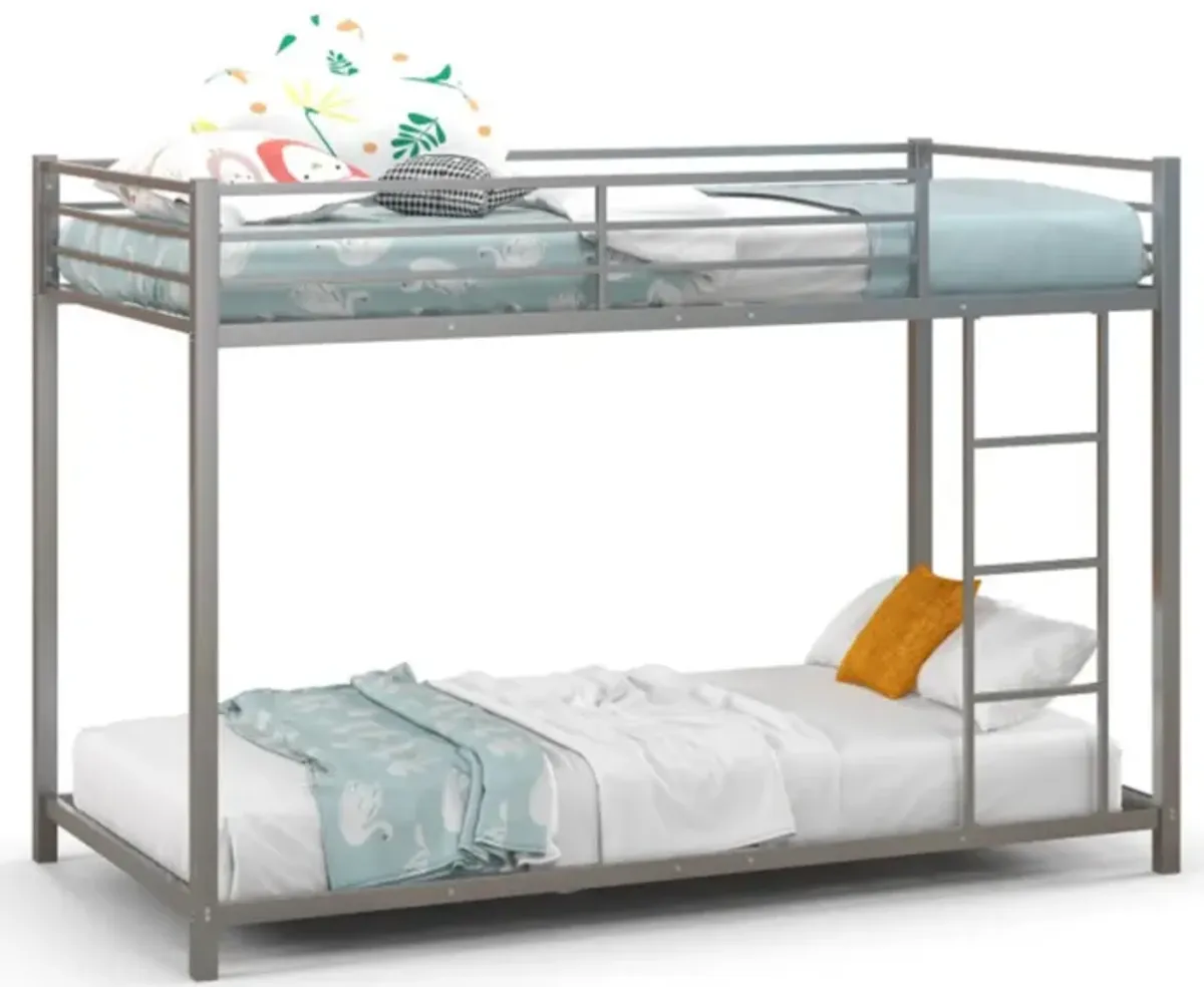 Hivvago Low Profile Twin Over Twin Metal Bunk Bed with Full-length Guardrails