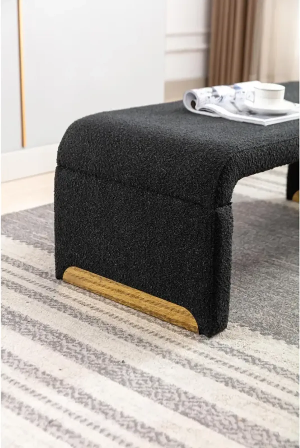 Hivvago Boucle Fabric Loveseat Ottoman Bedroom Footstool With Gold Metal Legs