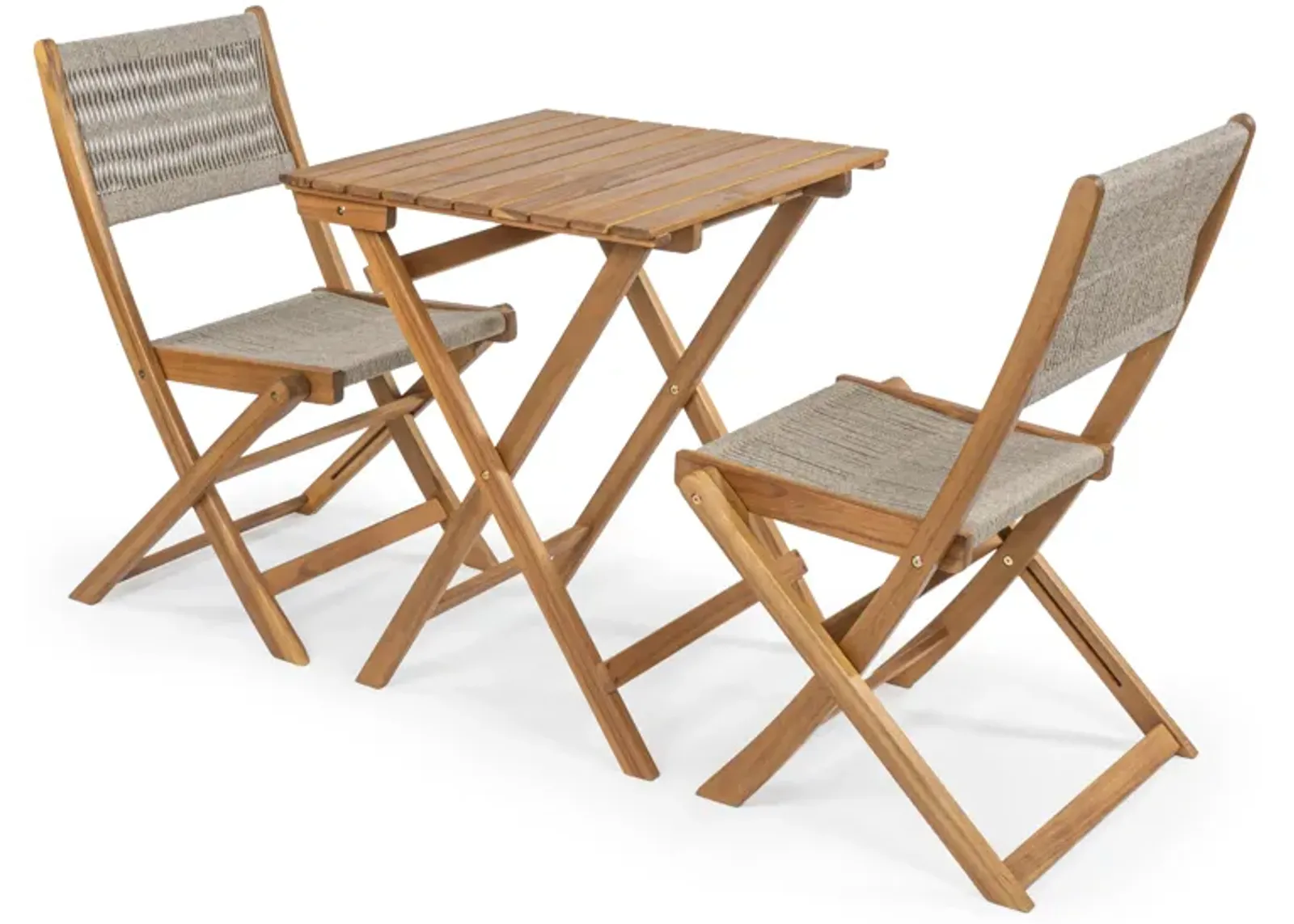 Javea Modern Coastal 3-Piece Acacia Wood Outdoor Folding Bistro Set