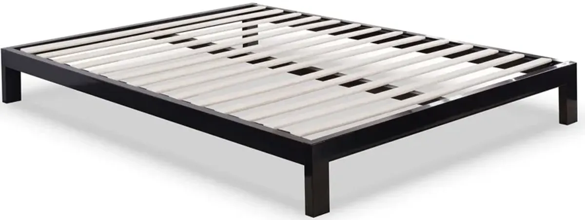 Hivvago Queen Modern Black Metal Platform Bed Frame with Wooden Slats