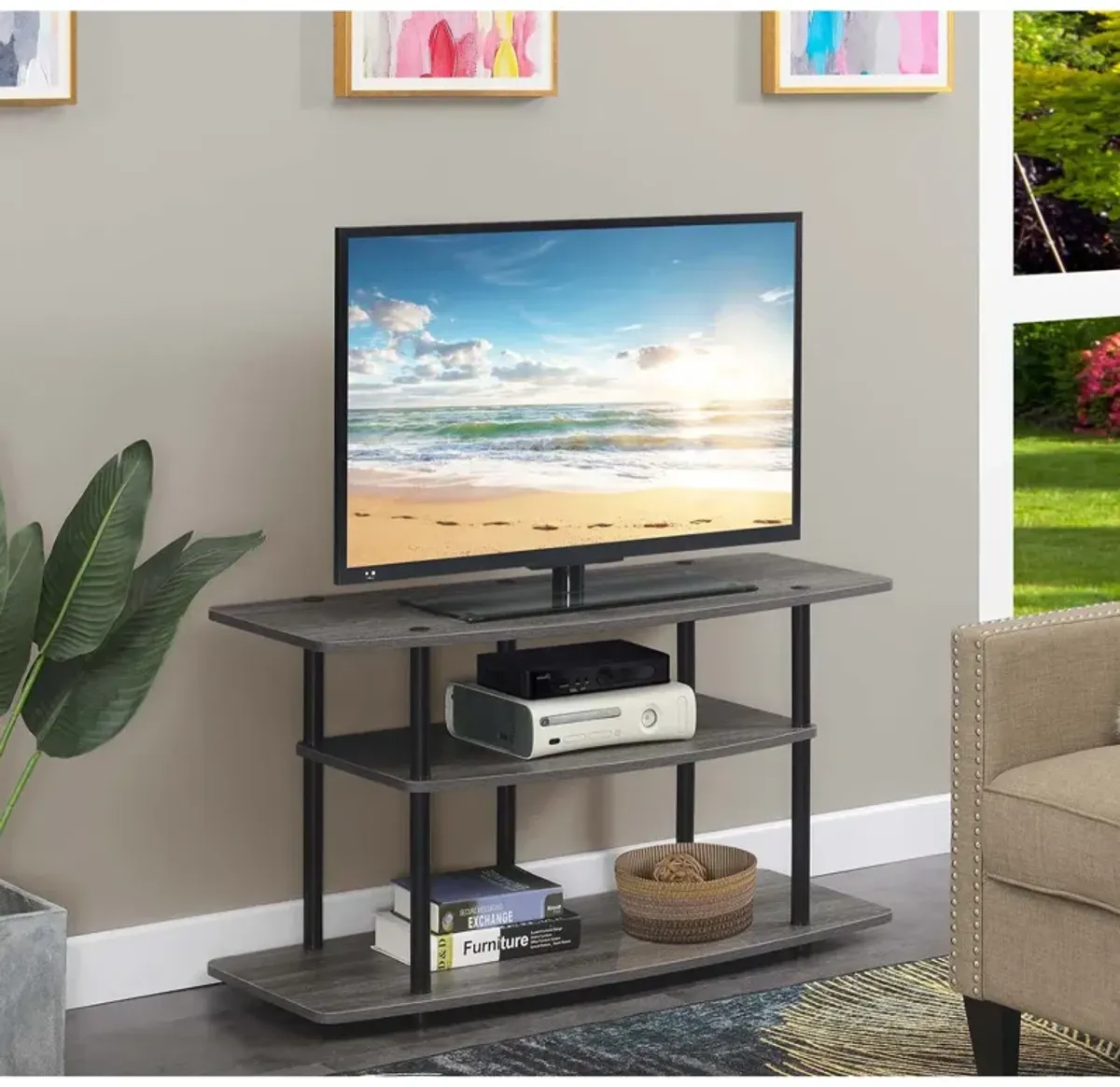 Convenience Concepts Designs2Go No Tools 3 Tier Wide TV Stand