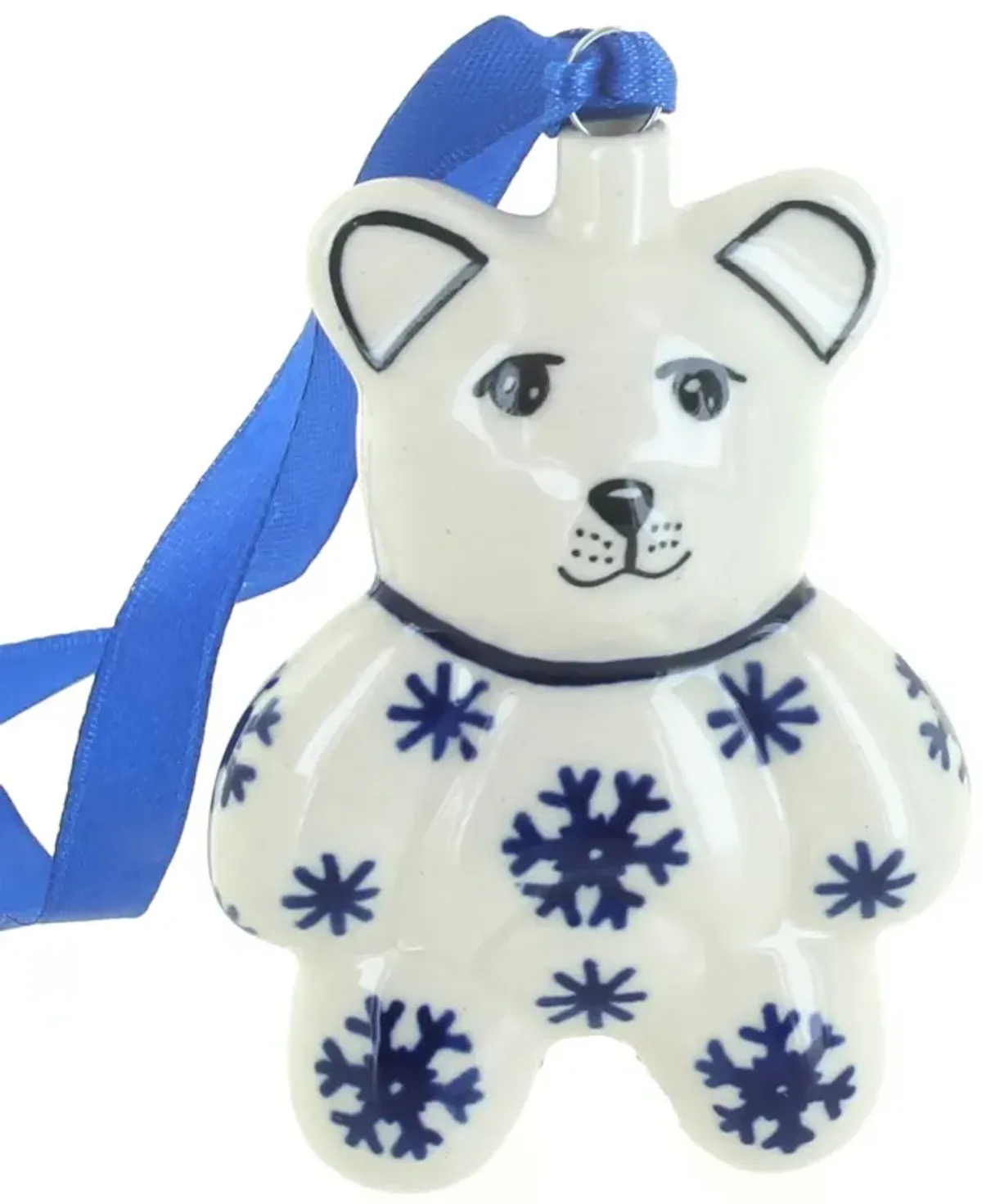 Blue Rose Polish Pottery Blue Violet Teddy Bear Ornament