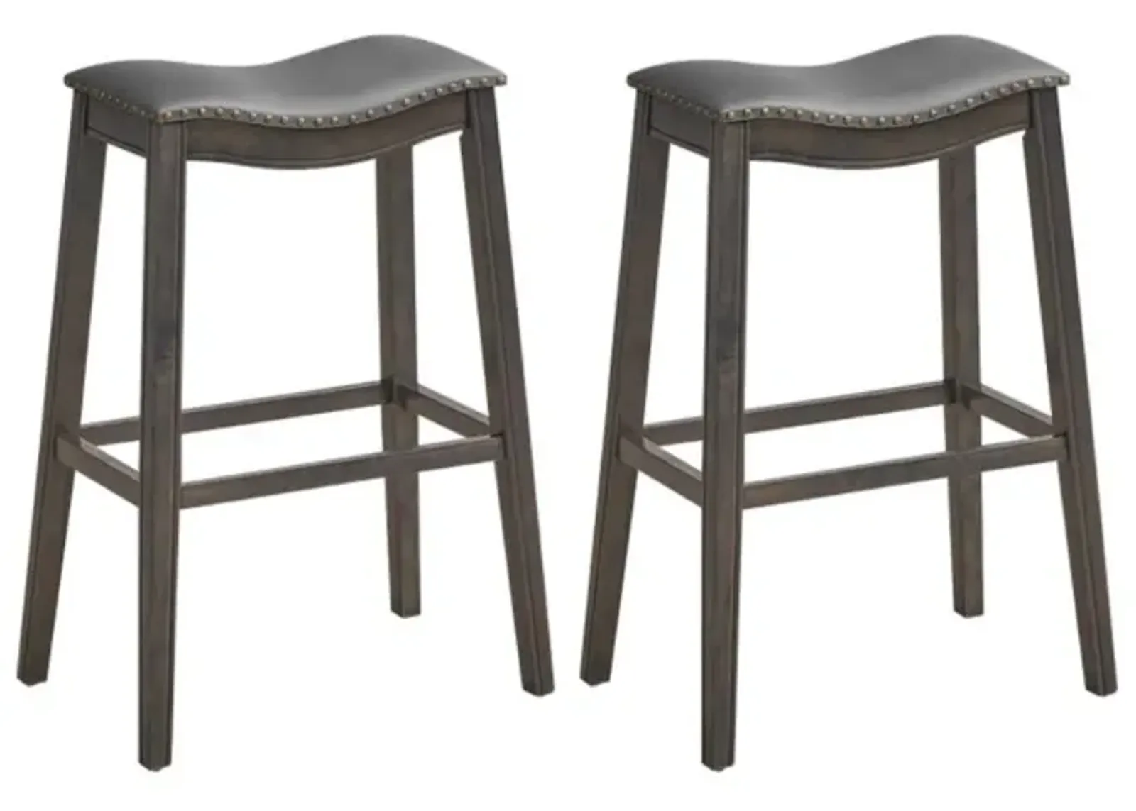 Hivvago 29 Inch Set of 2 Backless Wood Nailhead Barstools with PVC Leather Seat