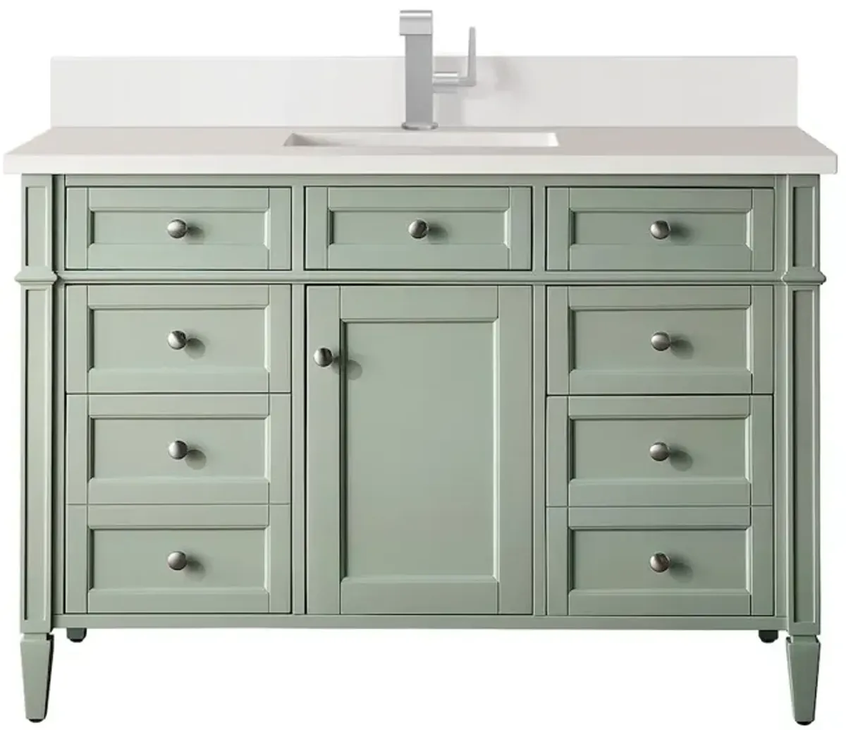 James Martin Vanities 48 Single Vanity, Sage Green w/ Single Hole 3 CM White Zeus Quartz Top