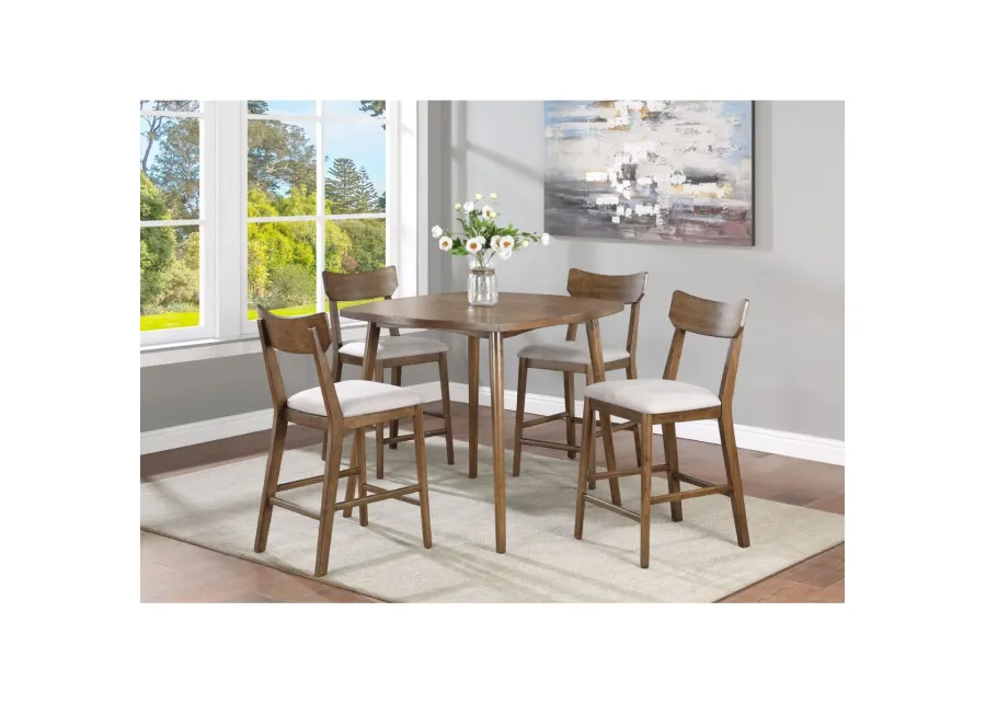 5-Piece Counter Height Dining Set with Brown Finish