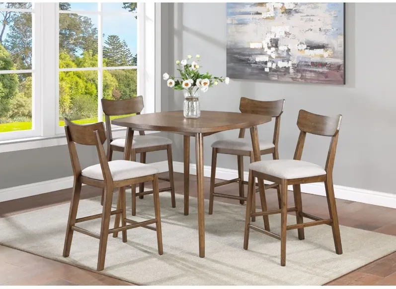 5-Piece Counter Height Dining Set with Brown Finish