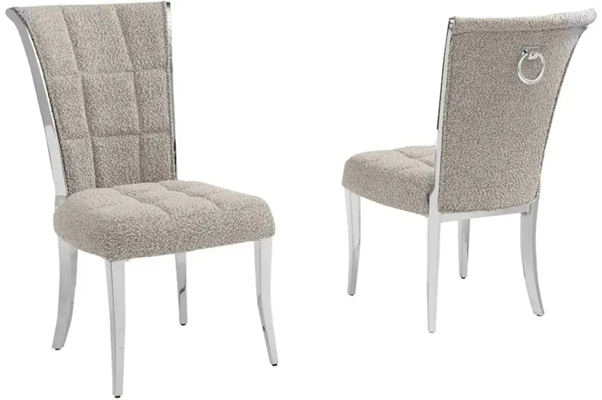 Best Quality Furniture Gray Boucle Side Chairs With Silver Base (Set Of 2)